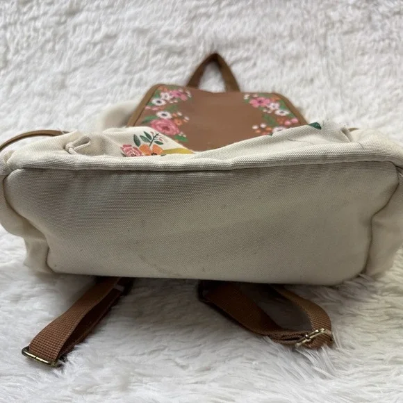 Loungefly Harry Potter Floral Deathly Hallows Slouch Backpack Cream Faux Leather - Picture 2 of 14